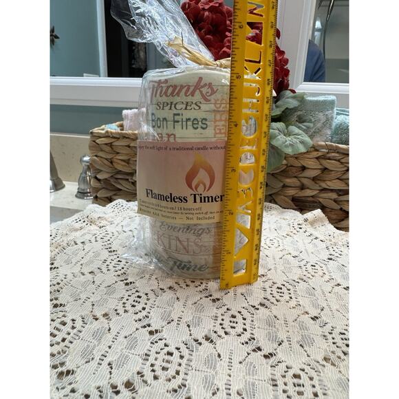 DNS Designs Flameless Timer Candle Fall Themed Ivory Orange Battery Operated - Picture 7 of 8
